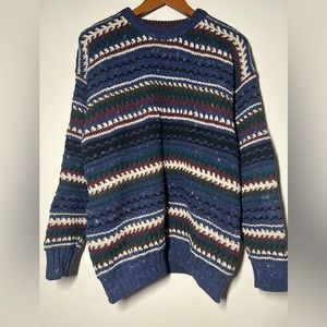 GANT MADE IN THE USA KNIT PATTERN CREW SWEATER MEDIUM BLUE/MULTI